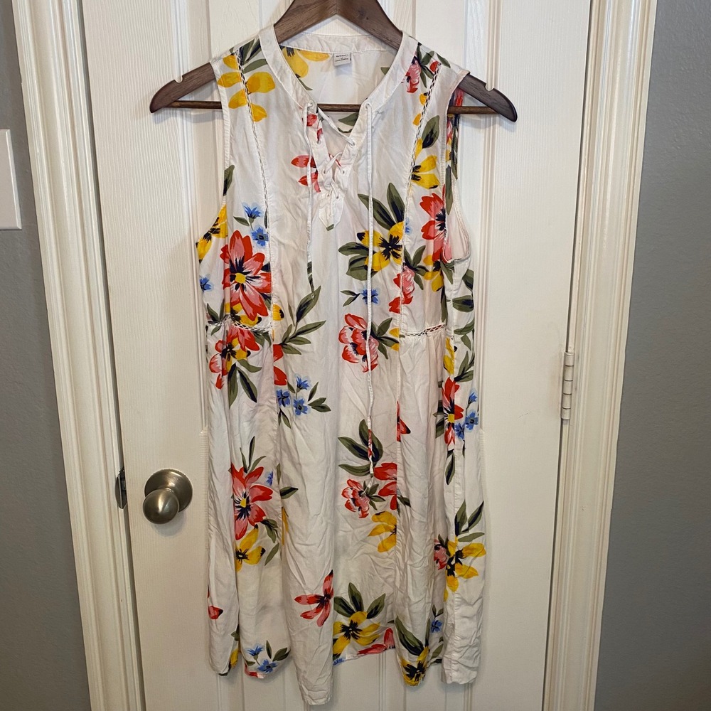 Old Navy Babydoll Mini Dress Women Medium White Floral Boho Cottagecore - Picture 1 of 5